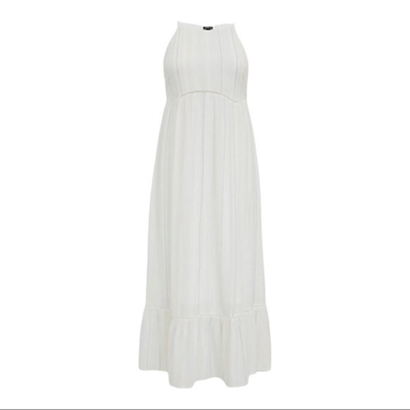 TORRID WHITE STRIPE GAUZE SHIRRED HEM MAXI DRESS - Picture 1 of 8